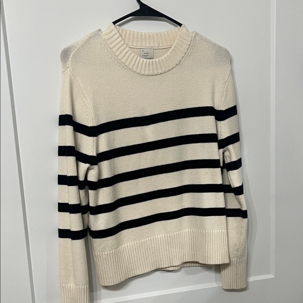 a new day Cream and Black Striped Sweater
